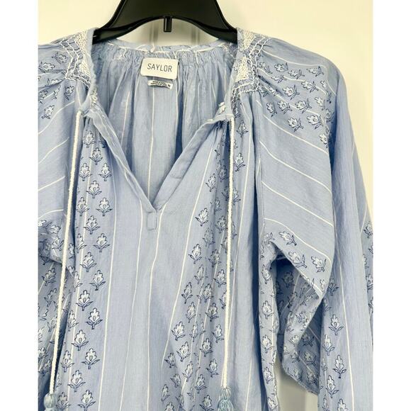 SAYLOR embroidered smocked neckline Julissa Peasant Top Size XS blue floral - Picture 4 of 9